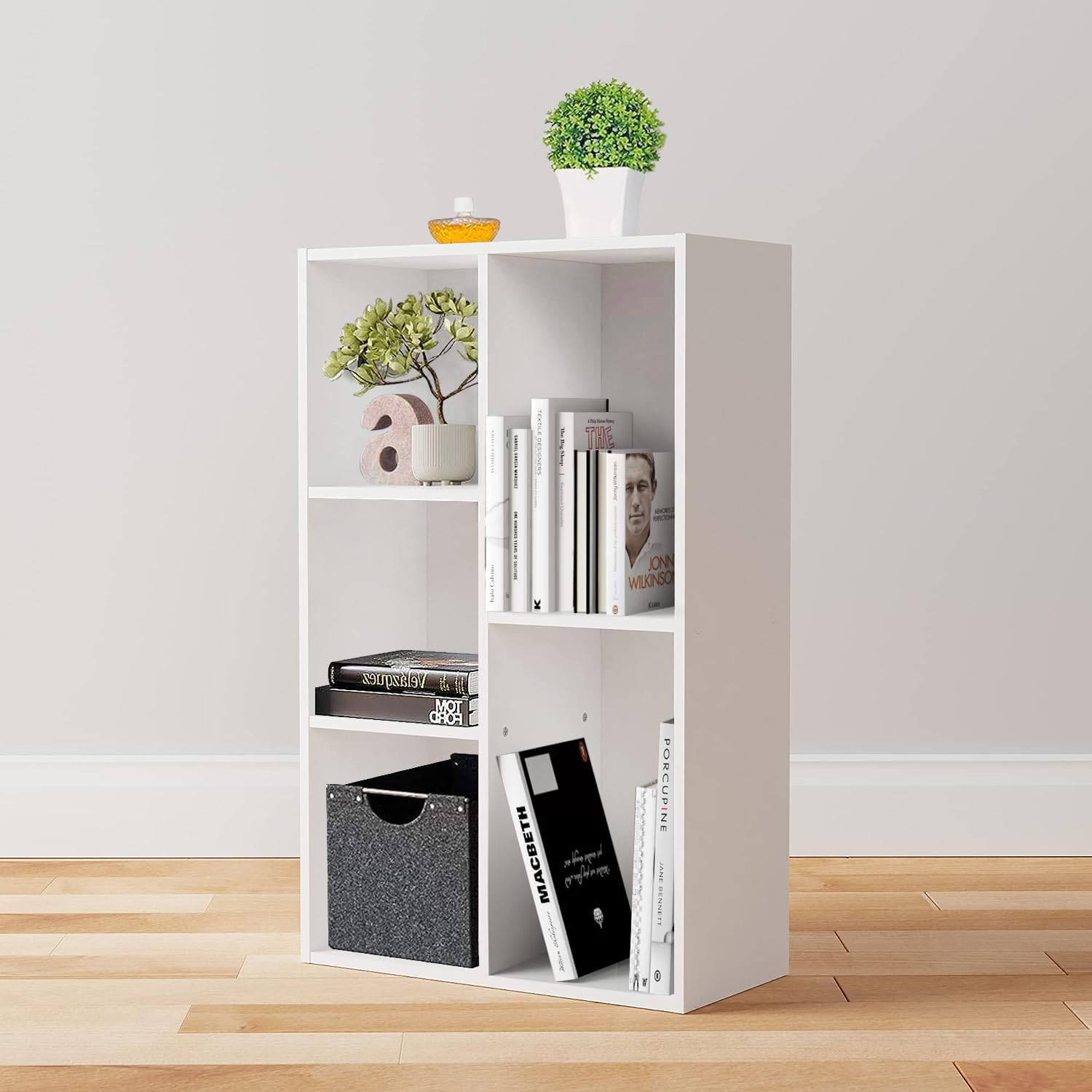 Bibliothèque avec 5 compartiments, étagère de bureau, bibliothèque, salon, chambre à coucher, cube, Blanc, 50 x 24 x 80 cm Blanc Cube à 5 compartiments