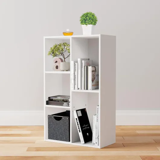 Bibliothèque avec 5 compartiments, étagère de bureau, bibliothèque, salon, chambre à coucher, cube, Blanc, 50 x 24 x 80 cm Blanc Cube à 5 compartiments