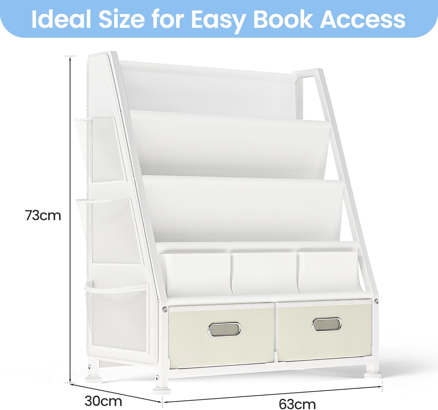 GoTiling Bibliotheque Enfant Etagère pour Chambre: Étagère de Rangement pour Jouets et Livres - Bibliothèque à 3 Niveaux en Tissu avec 2 Tiroirs 1 Colonne