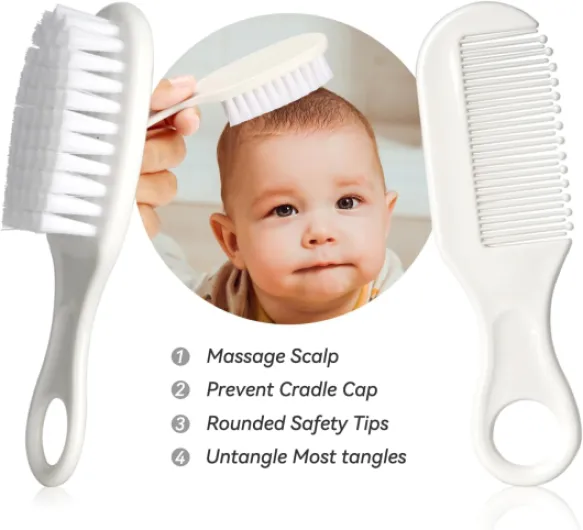 Ensemble de soins de sécurité pour bébé avec brosse à cheveux, peigne et coupe-ongles, kit essentiel pour nouveau-né filles garçons (gris blanc) Gris/blanc