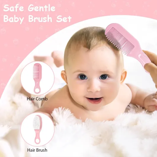 20 Pcs Trousse de Soin Bébé, Trousse de Toilette Bébé Compacte, avec Brosse à Cheveux, Pince à Ongles ect pour Nouveau-Nés Filles Garçons Rose(20PC)