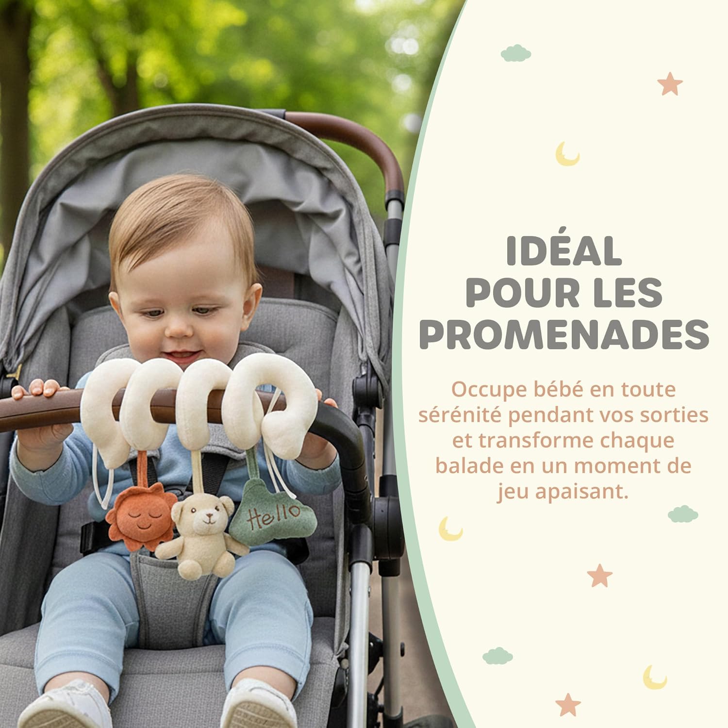 Baby NEA - Spirale d’activité bébé - Spirale Poussette bébé avec Jouet sensoriel - Jouet Poussette et lit - Eveil et Développement Motricité Dès 0 Mois