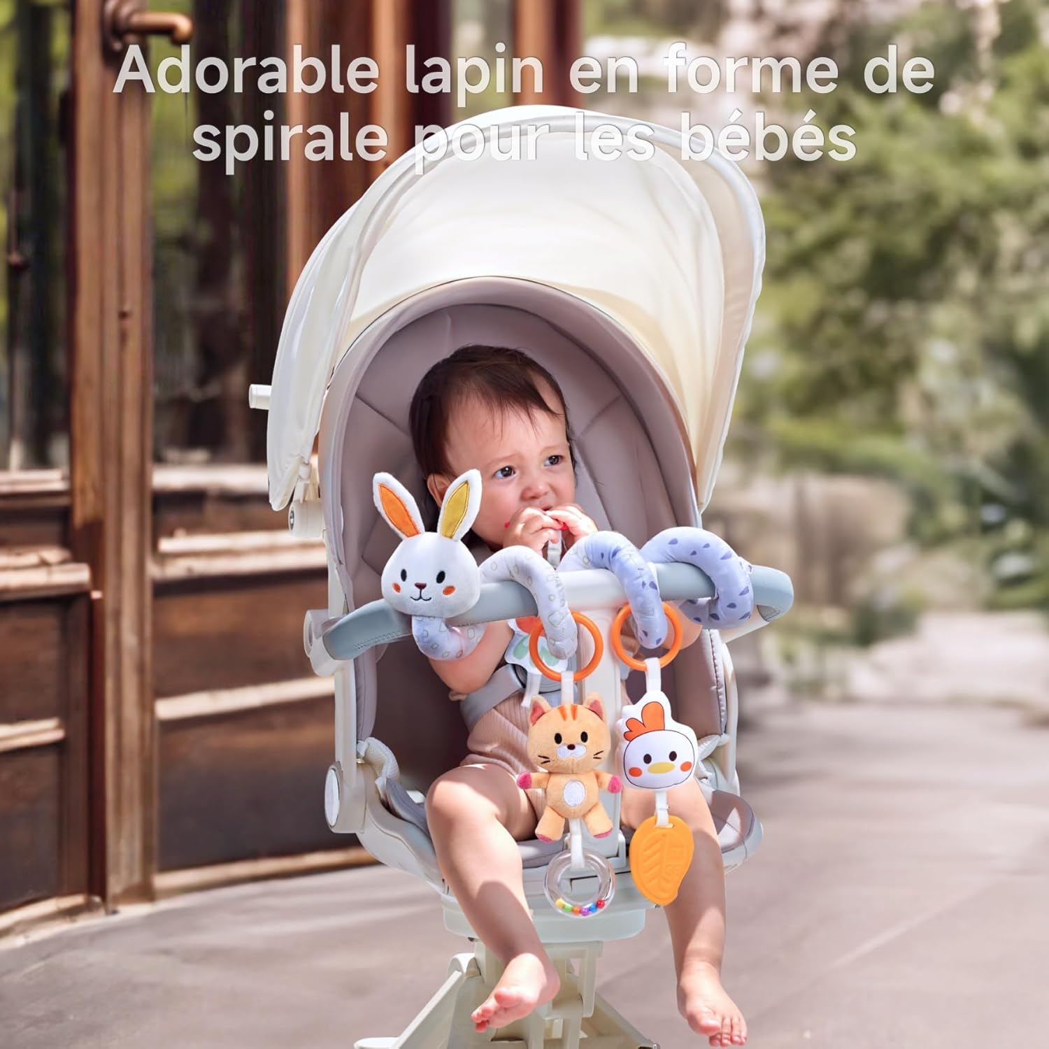 KIDS Spirale d'activité bébé, Jouet Bebe 0 3 6 Mois, Cadeau Naissance, Poussette Bebe Jouet Fille, Jouet Voiture Bebe - Lapin