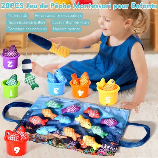 Jouet Bebe 1 an, Montessori Pêche a la Ligne Jeux pour Enfant 6 9 12 18 Mois, Educatif Jeu Bébé, Cadeau pour Fille Garcon Fille 1-3 Ans Bleu