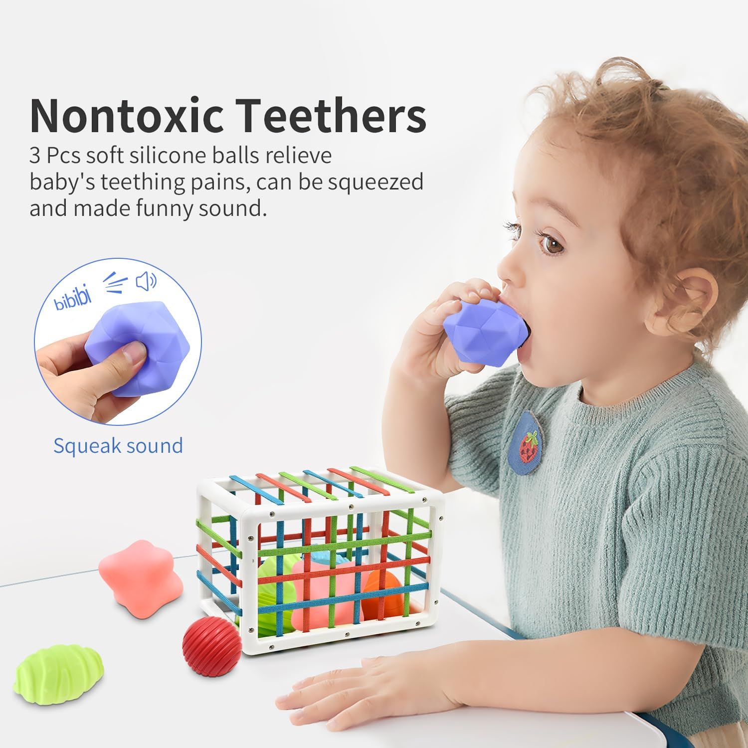 Jouet Bebe 1 2 Ans, Montessori Sensoriel Jeux pour Bébé 12 18 Mois, Trieur de Formes avec Boules Texturées Balles Sensorielles Cube d'activité de Développement Jouet Enfant Fille Garcon Cadeau Cube Sensoriel avec 5 Balles Molles
