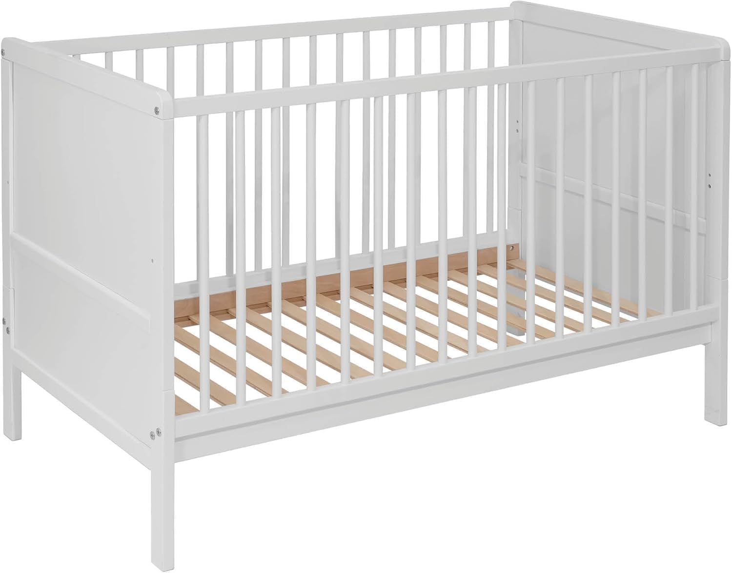 Lit bébé évolutif Nelly 120x60 cm – Bois de hêtre – Lit Junior Convertible – Sommier réglable – en 716 (Blanc)