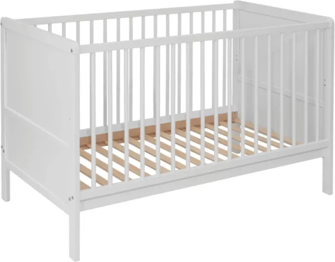 Lit bébé évolutif Nelly 120x60 cm – Bois de hêtre – Lit Junior Convertible – Sommier réglable – en 716 (Blanc)