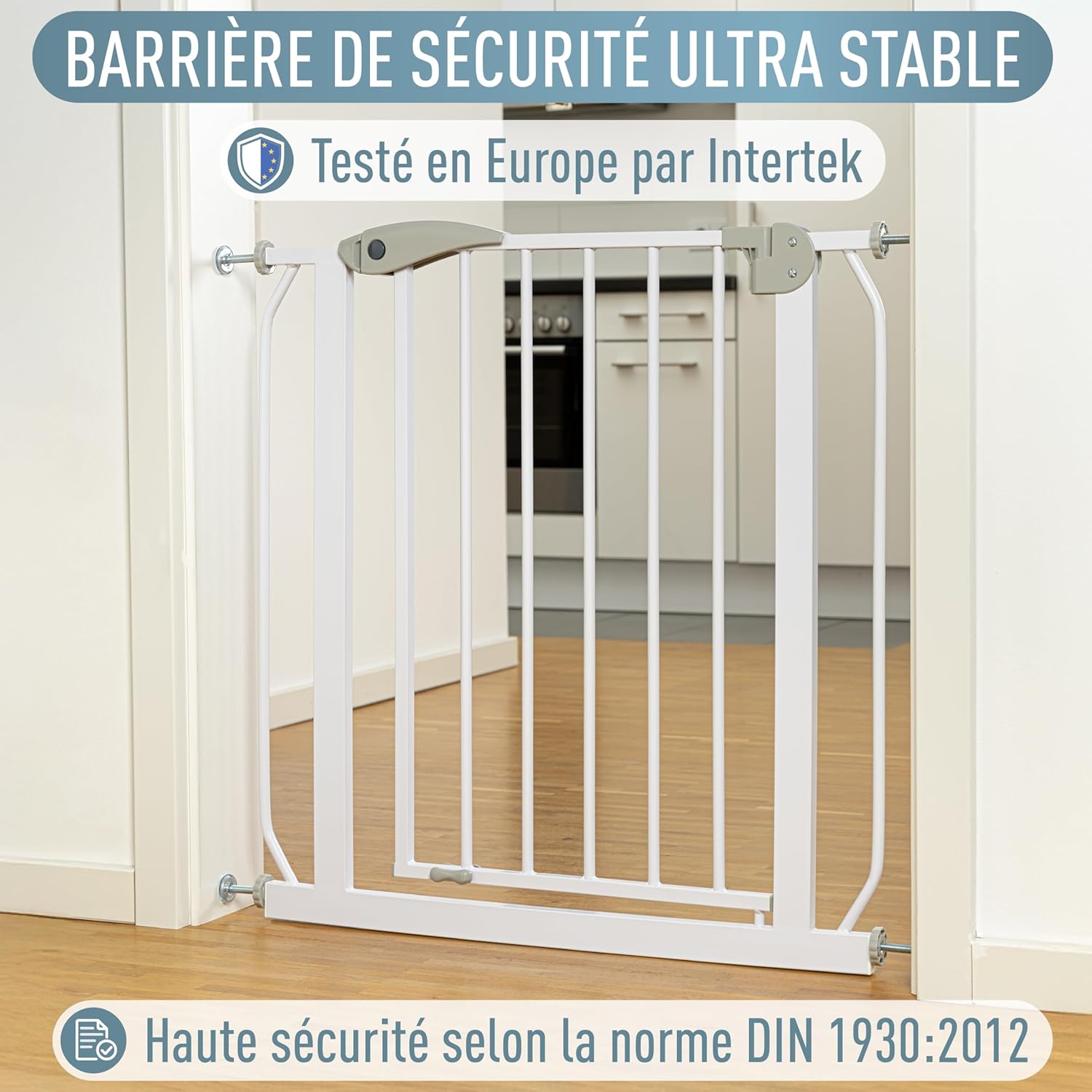 IB STYLE Barrière de Sécurité Berrin 58-185 - Barrière d'escalier, sans Perçage, Ouverture d'une Main, pour Enfants 6 a 24 Mois, Blanc Gris, 58-66 cm 58 - 66 cm