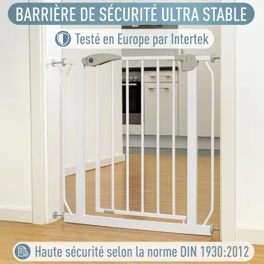 IB STYLE Barrière de Sécurité Berrin 58-185 - Barrière d'escalier, sans Perçage, Ouverture d'une Main, pour Enfants 6 a 24 Mois, Blanc Gris, 58-66 cm 58 - 66 cm