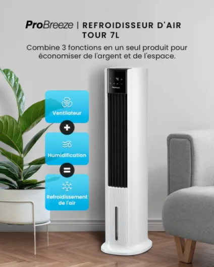 OmniAir Rafraichisseur d’Air 7L 3en1, 7 Vitesses, 3 Modes, Oscillant, Minuterie 10h, Climatiseur Mobile Sans Évacuation, Silencieux, Sans Conduit, Ventilateur Refroidisseur d'Air