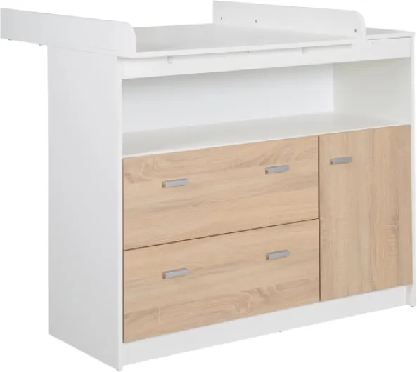 Chambre Bébé Duo Gabriella - Lit Évolutif 70 x 140 cm + Commode à Langer - Meubles Certifiés EPH - Blanc / Décor Bois