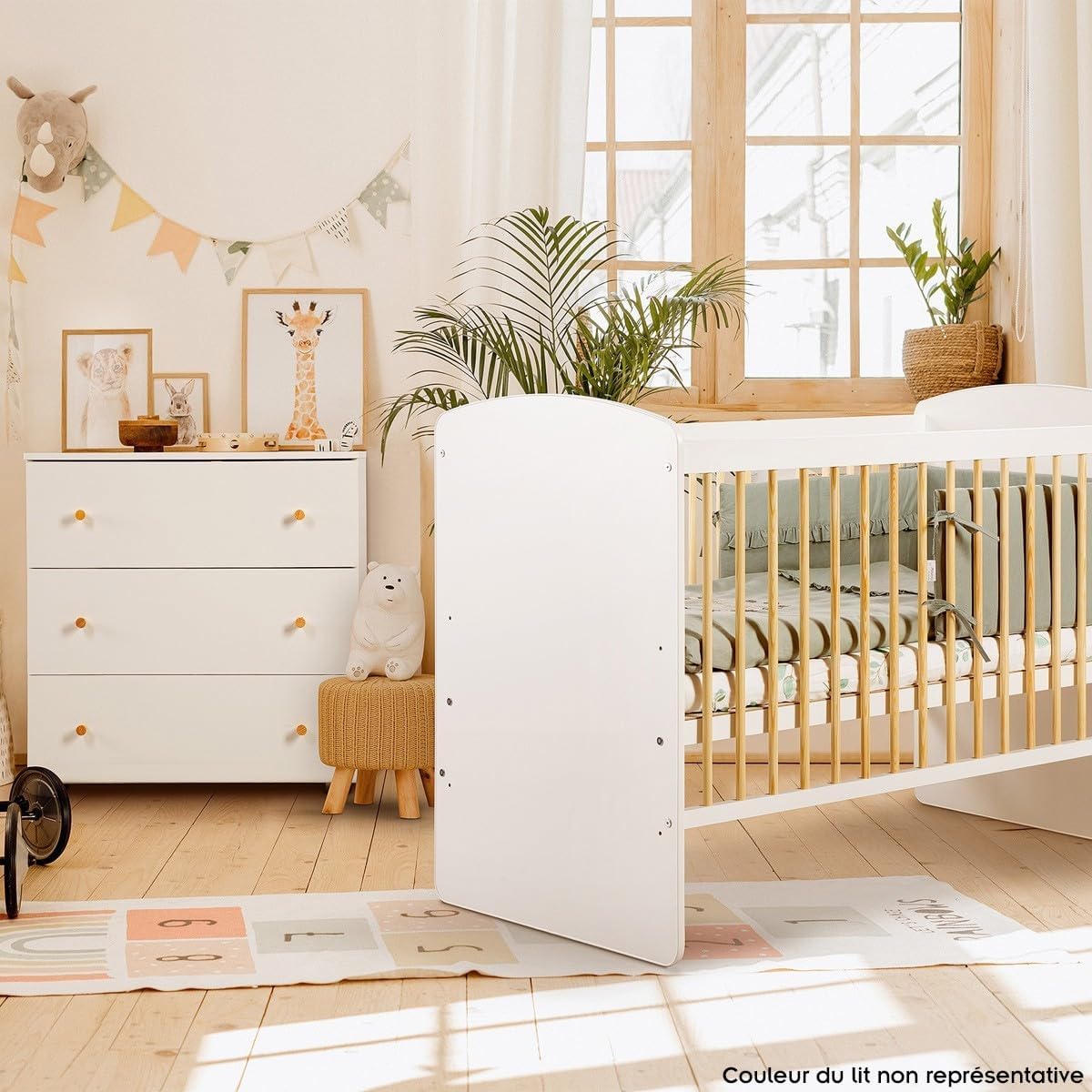 Karolina II Ensemble lit bébé 120x60 et Commode à Langer 3 tiroirs Blanc