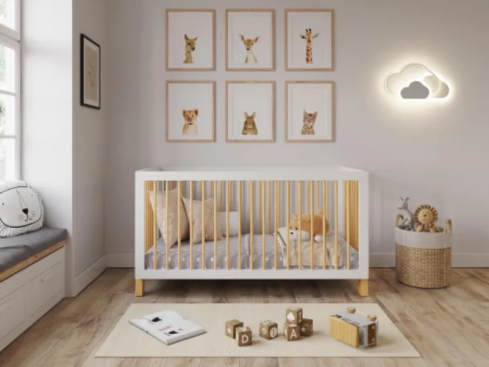 Lit Bebe Evolutif 140x70cm Transformable avec Barrière de Sécurité Pin Blanc Alex lit evolutif Bebe en Bois Lit évolutif Enfant - Baby Bed, lit Bebe Fille, garçon Blanc/Pin