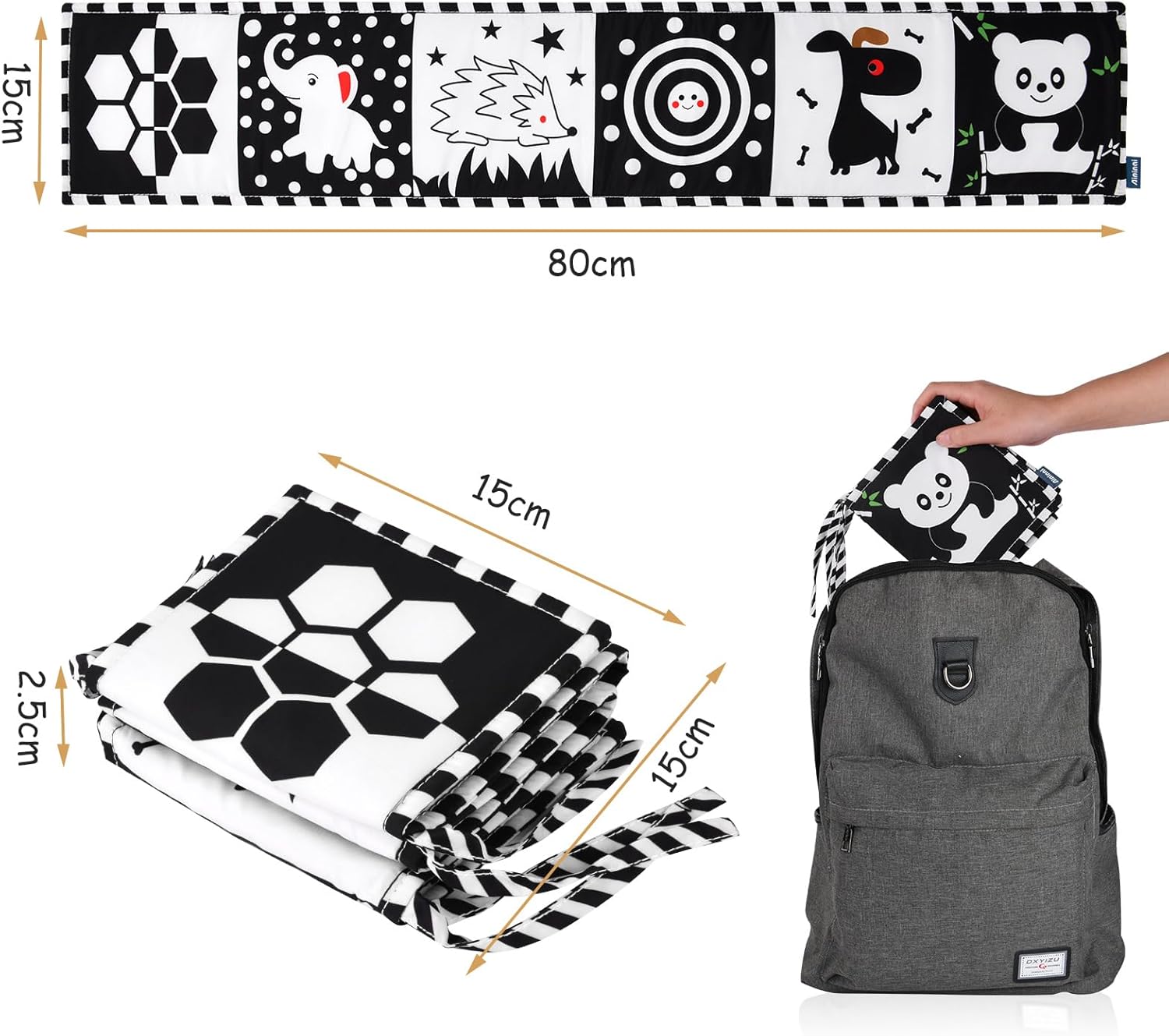 Vicloon Livre D'eveil Double Face en Tissu, Livre Tissu Bébé Livre Noir et Blanc Bébé Pliable Réutilisable, pour 6-12 Mois et Tout-Petits, Favorise développement Cerveau Bébés (Noir-A)