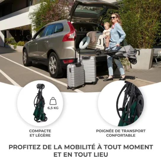 Kinderkraft TIK Poussette Légère, Ne Pèse Que 6,5 kg, Poussette De Voyage, Facile À Pince, Dossier Réglable En Position Allongée, De La 6 Mois, poids maximum jusqu'à 17kg, Vert Green