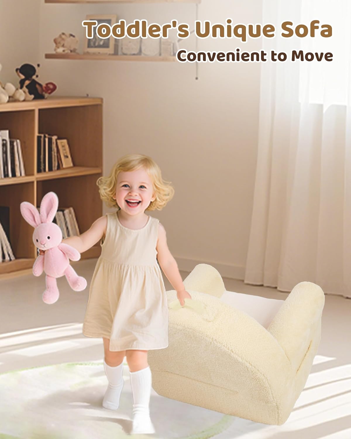 Fauteuil Enfant - Fauteuil Confortable et ludique en Mousse avec Revêtement Velour, Canapé Moderne Beige pour Enfants Blanc