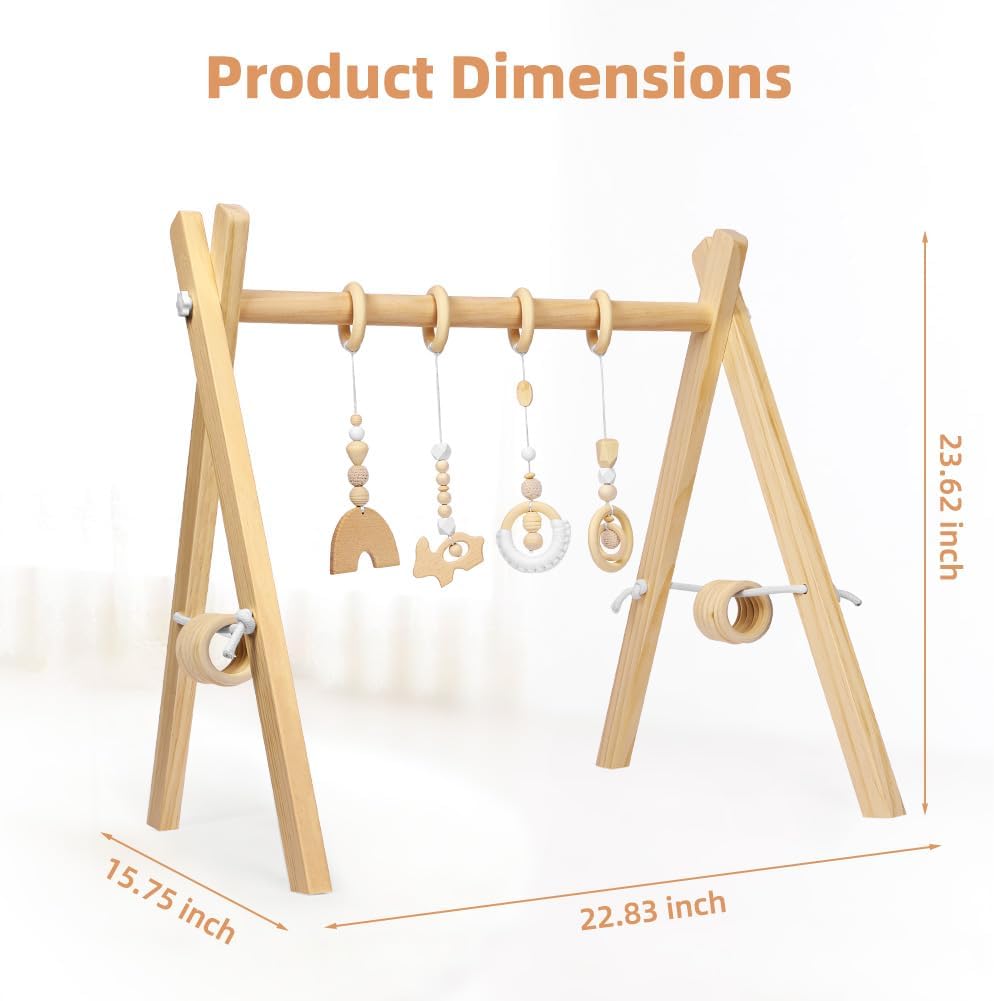 Vicloon Portique d'éveil Bébé, Arche d'éveil en Bois Bébé avec Jouets d'activités Amovibles et Suspendus, pour Enfants Exercice De Coordination, Pliable, Jeux de Sol pour Bébés Dès La Naissance