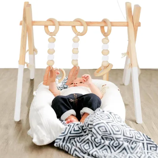 Portique D'éveil Bébé Bois, Arche Eveil Bebe Bois Naturel, Jouets De Développement Précoce Pour Chambre De Nouveau-né, Salon, Centre Blanc
