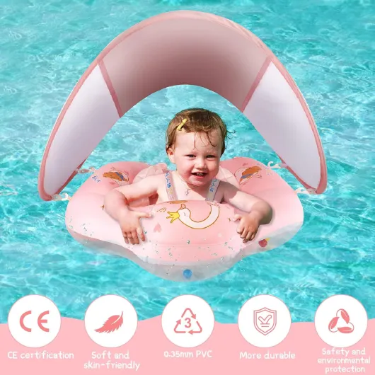 Bouée de natation pour bébé avec toit pare-soleil, bouée de natation pour bébé à partir de 3 à 36 mois, gonflable, aide à la natation avec siège de sécurité pour bébé à partir de 1 à 3 ans L (6-36 mois)