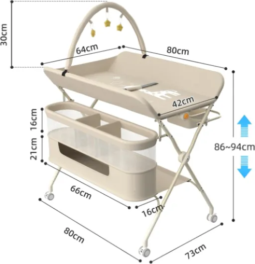Table à Langer avec roulettes, avec Panier de Rangement à Côté Structure en Fer Charge Max 25KG pour Nouveaux-Nés Design Ergonomique, Rangement,pour Nouveau-né,75 * 68 * 83-91cm (B) Blanc crème 75*68*83-91cm (B) Blanc Crème