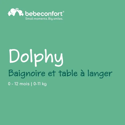 Dolphy, Baignoire & Table à Langer Bébé, 0-12 Mois (max - 11 kg), Facile à Déplacer avec 4 Roulettes, Compartiments, Matelas Rembourré, Drainage Facile de la Baignoire, Grey Mist