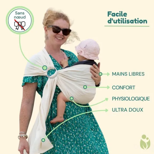 Naturioù - Simply Sling - Écharpe de Portage Bébé Simple Sans Noeud 100% Coton - Tissage Sergé Brisé - Naissance à 15kg - Écru Écru TU Non spécifié