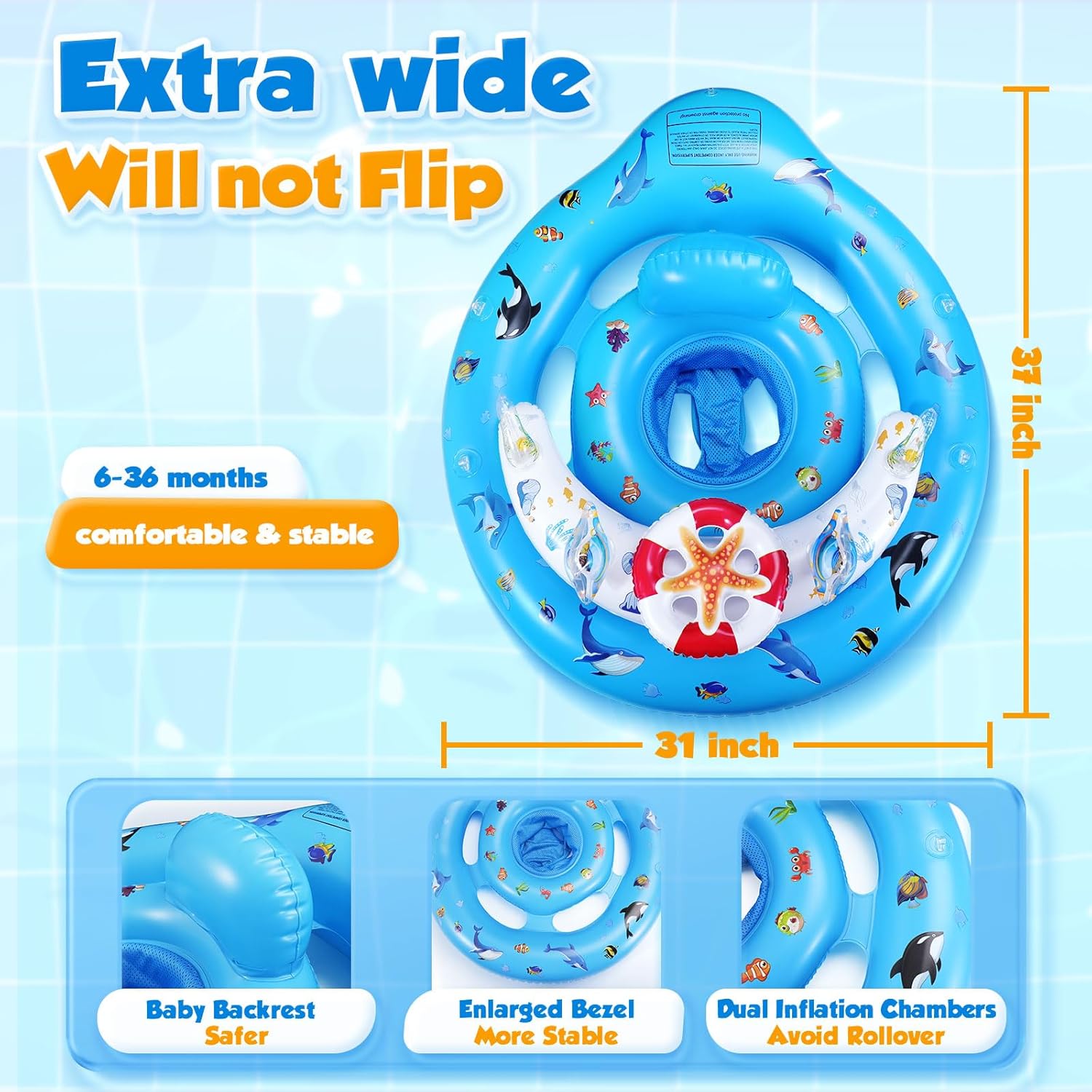 Bouee Bebe, Bouée Bébé, Bouee Bebe Piscine avec Pare Soleil UPF 50+, Piscine Empêcher Le Retournement Flotteur de Piscine pour Tout-Petits pour 6 à 36 Mois Bleu