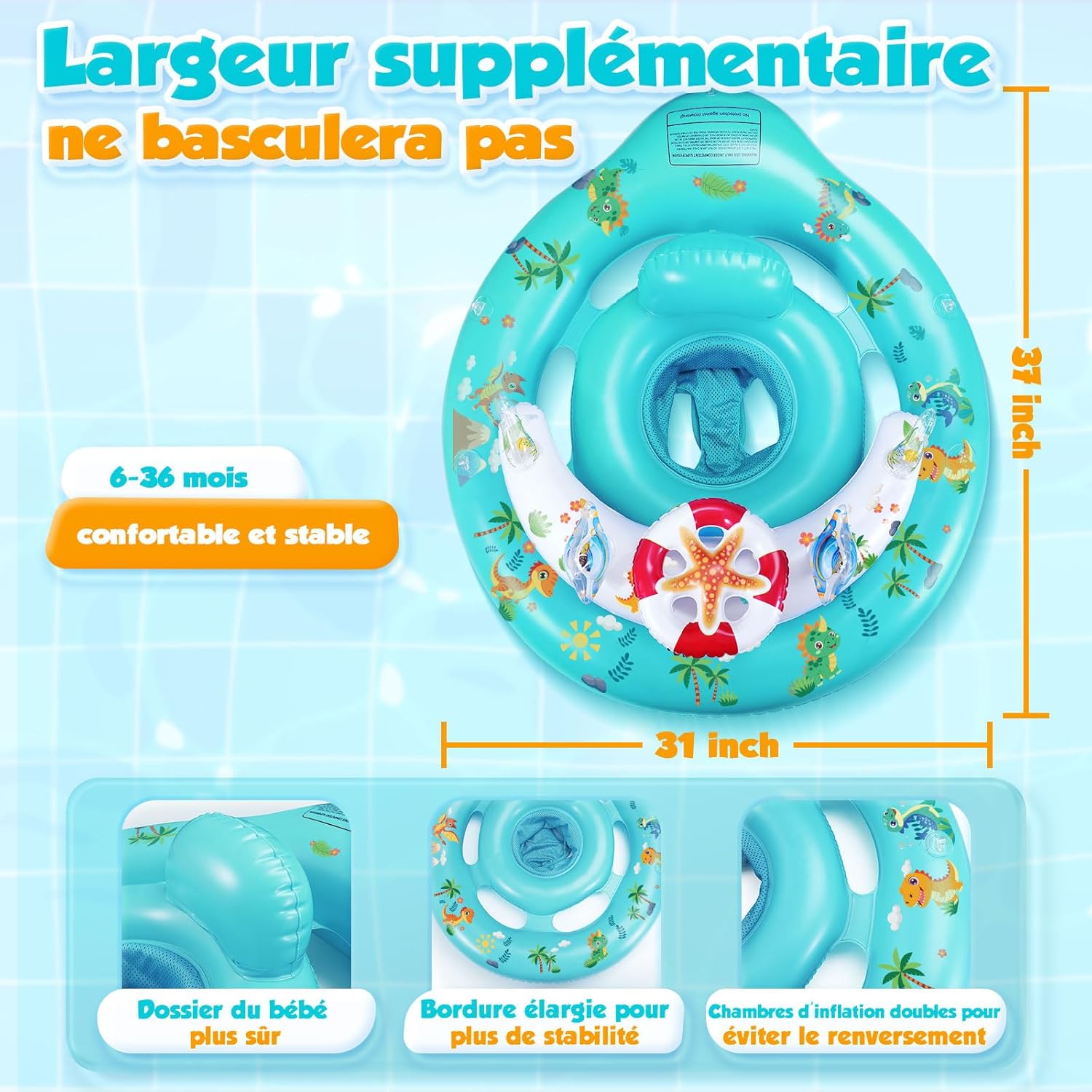 Bouee Bebe, Bouée Bébé, Bouee Bebe Piscine avec Pare Soleil UPF 50+, Piscine Empêcher Le Retournement Flotteur de Piscine pour Tout-Petits pour 6 à 36 Mois Vert