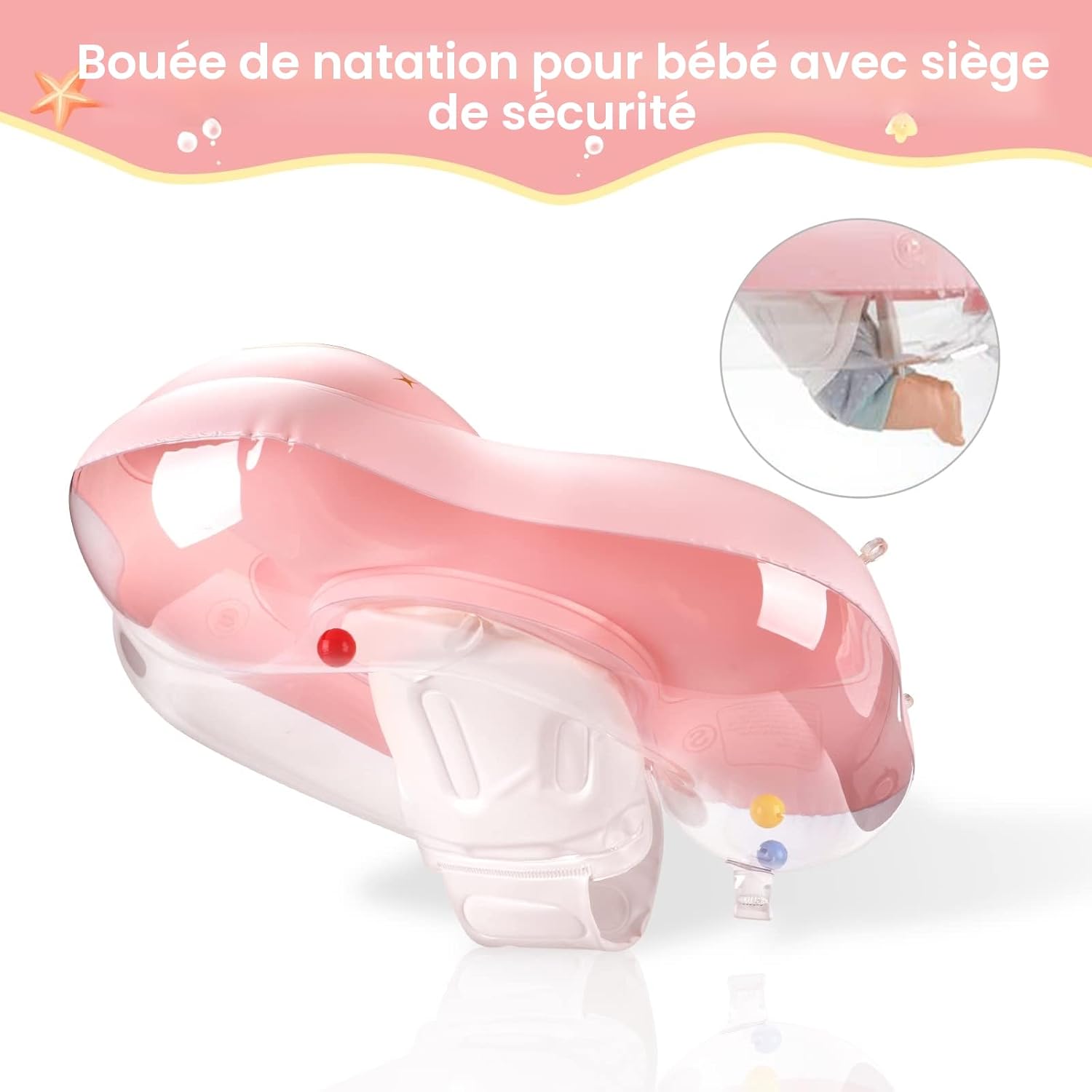 Bouee Bebe, Bouee Bebe Piscine - Bouee Bebe Parasol SPF 50+ - Améliorez Bouée Bébé 5-16Kgs avec Une Balle d'Équilibre pour Éviter Le Renversement L (6-36 mois)