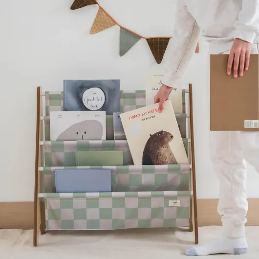 Bibliothèque Enfant en Bois - Rangement Livres et Jouets - Étagère Montessori - Damier Vert Damier - Vert