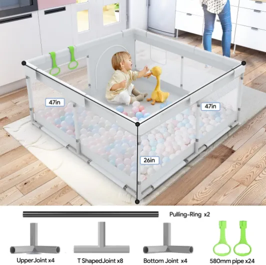 Fodoss 120x120cm Parc Bebe, Le Petit Parc Enfant pour l'appartement, Intérieur et Extérieur Parc Bébé, Stable Avec 4 Ventouses Inférieures Gris
