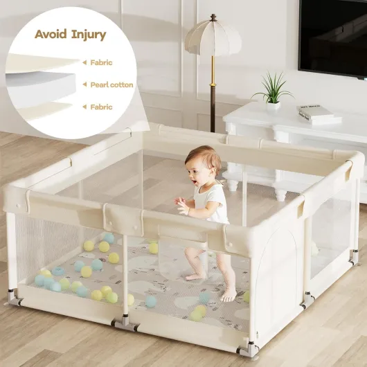 Beige Parc Bebe 120x120cm - Parc Bébé avec Tapis et Toile Oxford Durable, 2 Poignées Incluses, Idéal pour Petits Appartements Beige 120x120cm