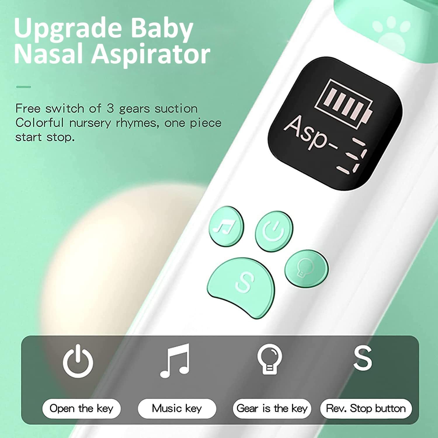 Mouche Bébé Electrique, Aspirateur nasal pour bébé, Mouche-bébé, Aspirateur Nez Enfant, Avec 3 Buses en Silicone et 3 Niveaux d'aspiration, fonction musique