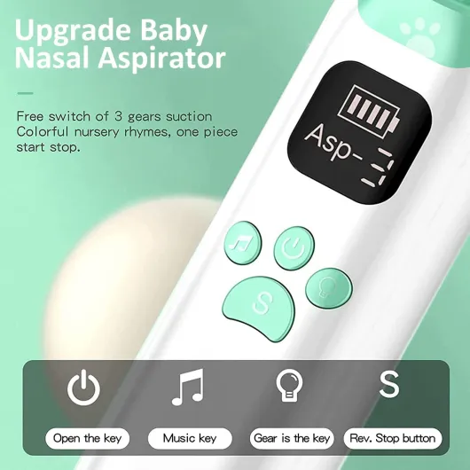 Mouche Bébé Electrique, Aspirateur nasal pour bébé, Mouche-bébé, Aspirateur Nez Enfant, Avec 3 Buses en Silicone et 3 Niveaux d'aspiration, fonction musique