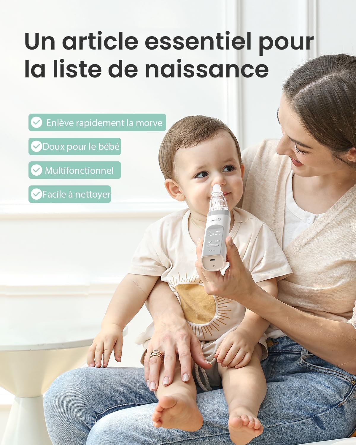 Mouche Bébé Électrique, Aspirateur Nasal Bébé avec Forte Aspiration et Grande Chambre, 3 Niveaux, Mouche Bébé avec Musique et Lumière, Rechargeable USB, pour Nouveau-nés et Enfants Grey 1