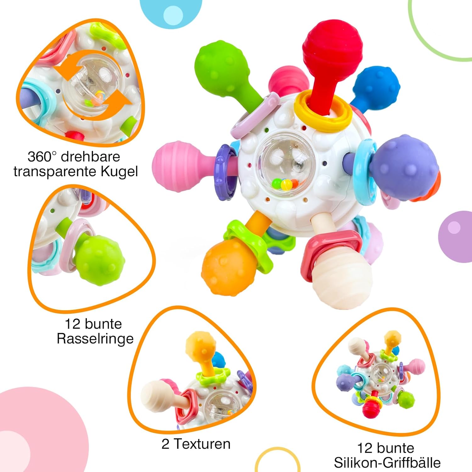Jouet Dentition Bebe Balle Pour Naissance 0-3 Mois, Sensorielle Jeux d’Eveil Hochet Bébé de développement, Educatif Cadeau Enfant Garçon et Fille 3 6 9 12 mois 1 an Blanc