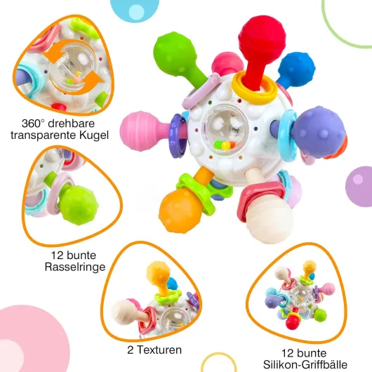 Jouet Dentition Bebe Balle Pour Naissance 0-3 Mois, Sensorielle Jeux d’Eveil Hochet Bébé de développement, Educatif Cadeau Enfant Garçon et Fille 3 6 9 12 mois 1 an Blanc