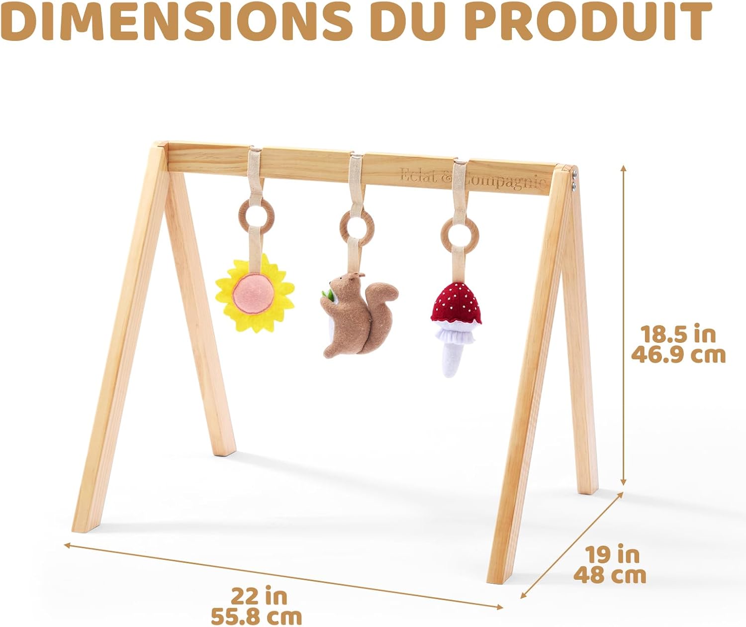 Eclat & Compagnie - Arche Éveil Bébé en Bois - Portique Montessori avec Logo Gravé - Structure Stable avec Vernis Naturel - Arche Bebe Cadeau Naissance et Anniversaire