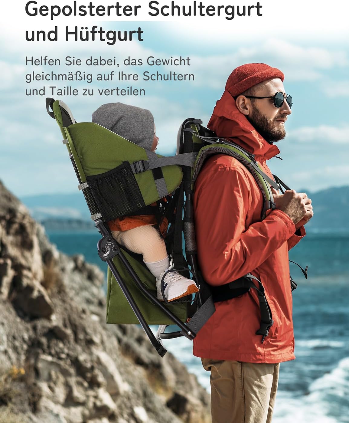 Porte-bébé de randonnée, Sac à dos pour enfant, à usage en extérieur, Pliable Vert armée