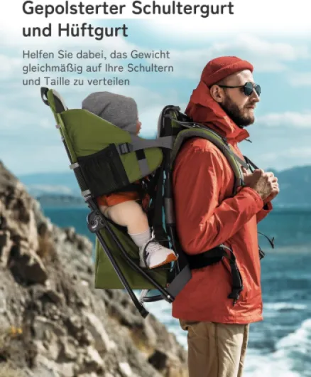 Porte-bébé de randonnée, Sac à dos pour enfant, à usage en extérieur, Pliable Vert armée