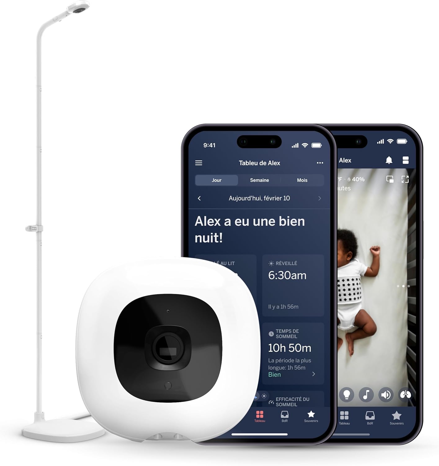 Pro Babyphone Caméra, Support et Bande - Caméra Bébé - 1080p Vidéo & Audio Bidirrectionnel - Blanc (Nanit Pro + Support au Sol)