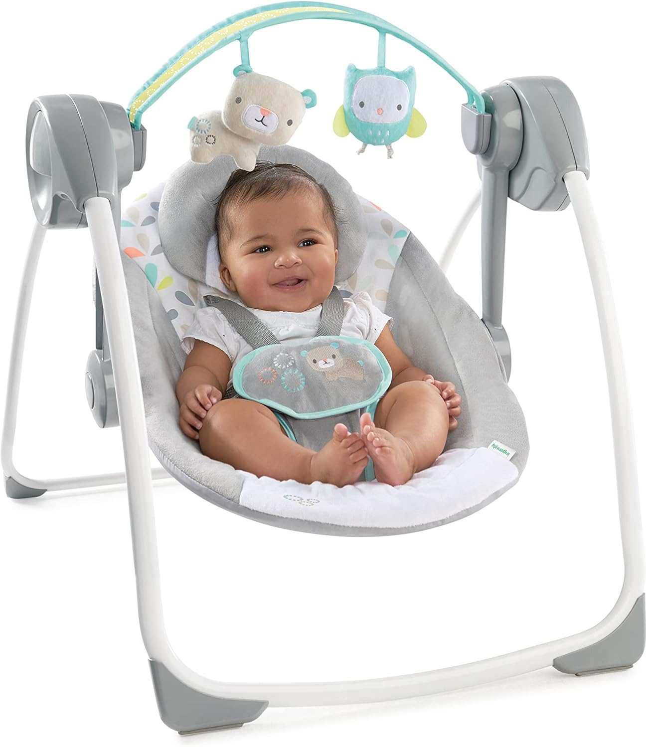 , Balancelle compacte pour bébé Fanciful Forest, 6 vitesses de balancement, 8 mélodies apaisantes, Arche de Jeu Amovible, 2 Jouets de Peluche, 5 Points Harnais, dès la naissance à 9 kg
