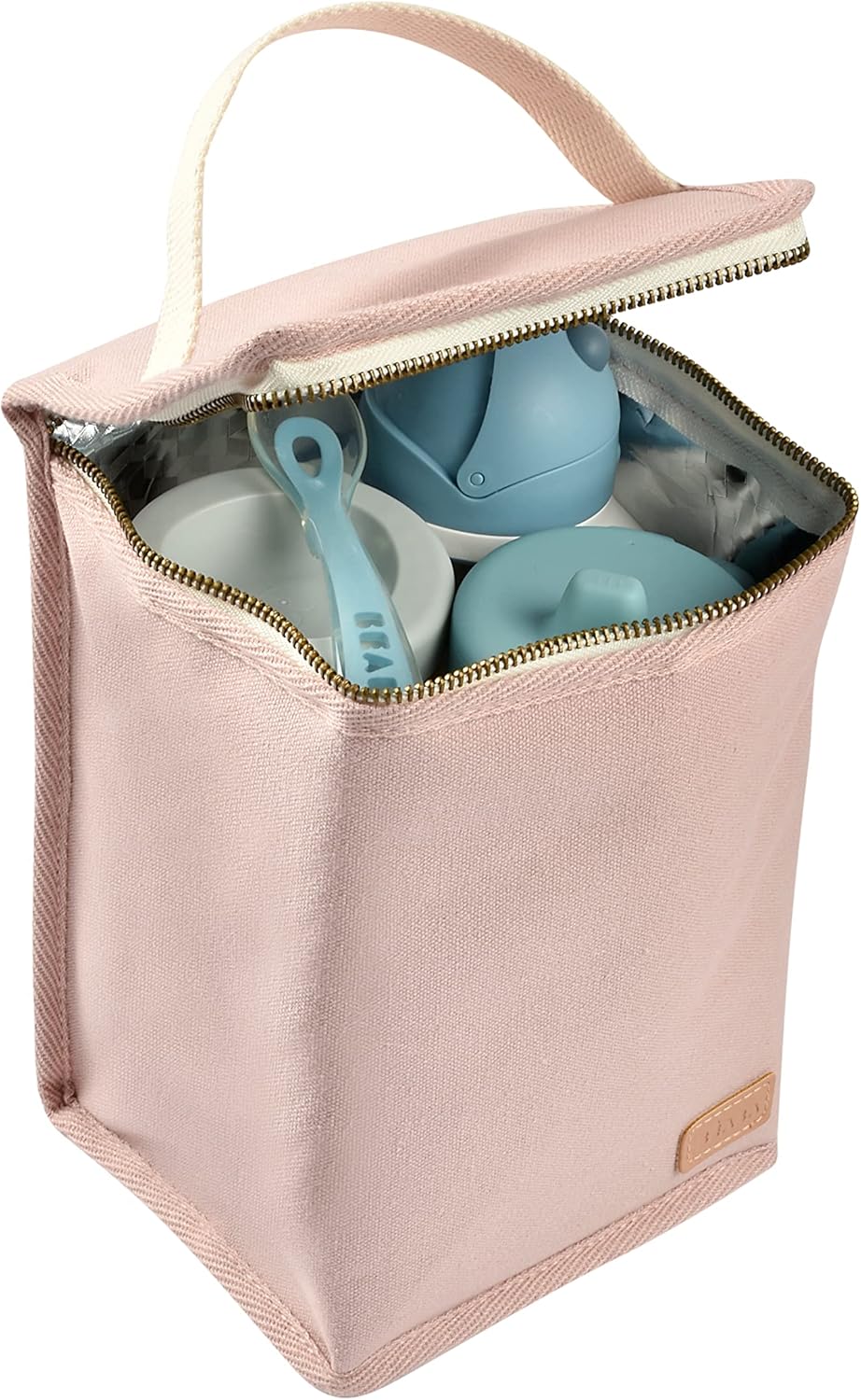 BÉABA, Pochette Repas Bébé Isotherme, Rangement biberons Grand Format, Grande capacité, Transporte Repas Complet, Matière Souple, Pliable, Tissu imperméable, Rose poudré