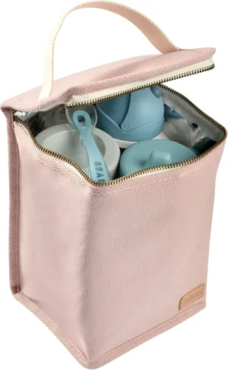 BÉABA, Pochette Repas Bébé Isotherme, Rangement biberons Grand Format, Grande capacité, Transporte Repas Complet, Matière Souple, Pliable, Tissu imperméable, Rose poudré