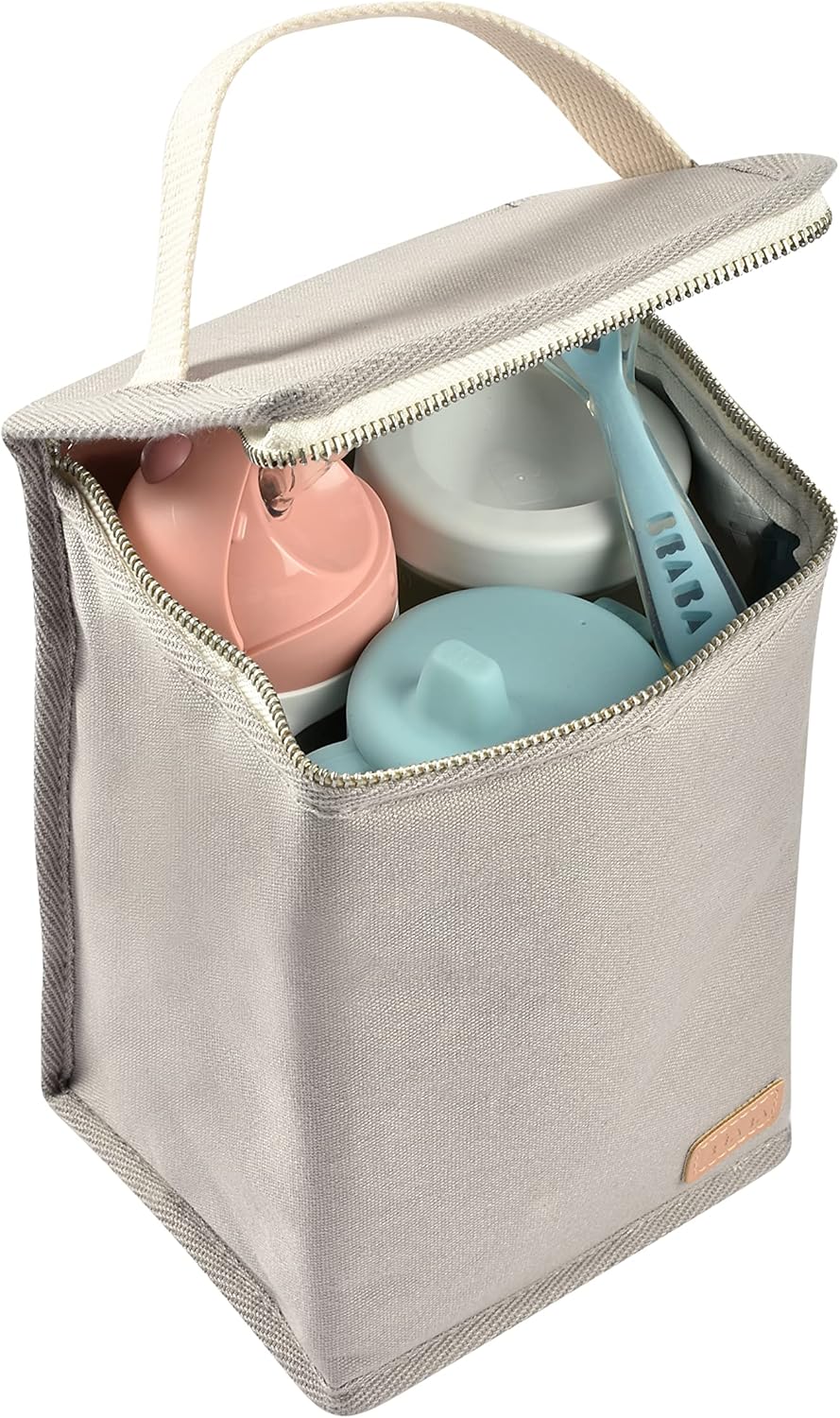 BÉABA, Pochette Repas Bébé Isotherme, Rangement biberons Grand Format, Grande capacité, Transporte Repas Complet, Matière Souple, Pliable, Tissu imperméable, Gris Perle