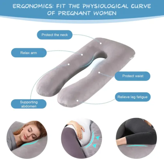 Lannvan Coussin de Grossesse - Oreiller pour Femme Enceinte en Forme de U pour Dormir - Coussin d'allaitement et Coussin de Maternité avec Housse remplaçable et Lavable - Gris Foncé - Velours