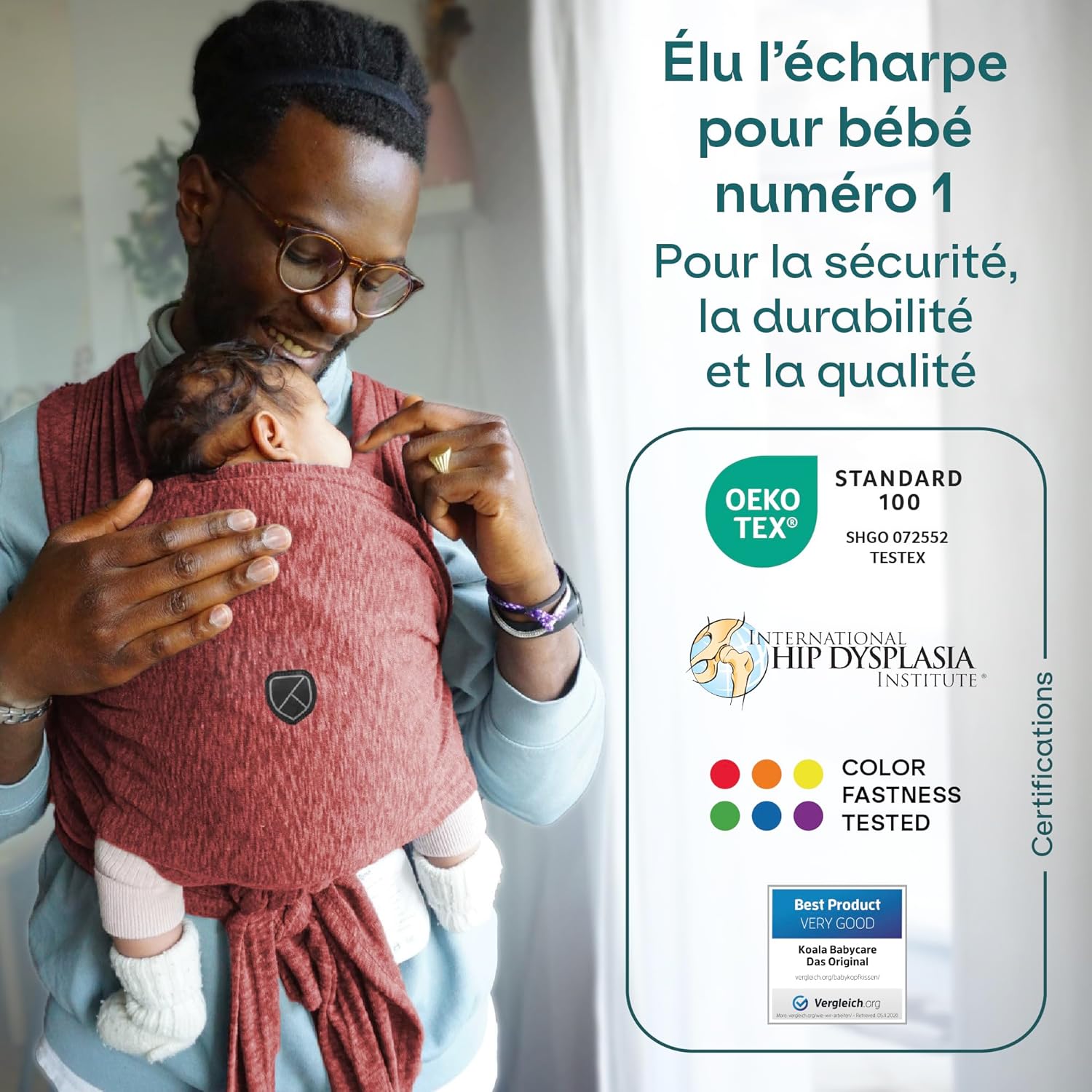 Porte-bébé facile à transporter, réglable unisexe - polyvalent jusqu'à 9 kg - Boudeaux - KBC® Registered Design Bordeaux