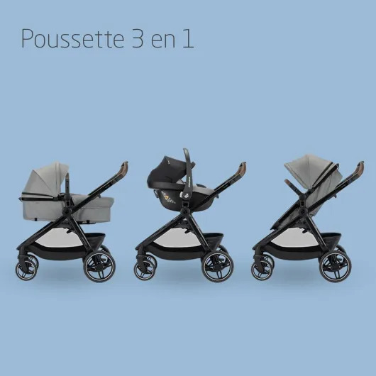 Maxi Cosi Zelia Select Trio, Poussette 3 en 1 Avec Siège auto, 0-4 ans (0-22 kg), Pliage D'une Seule Main, Poussette Trio Compacte et Réversible, Avec Siège auto Bébé CabrioFix S i-Size, Gris