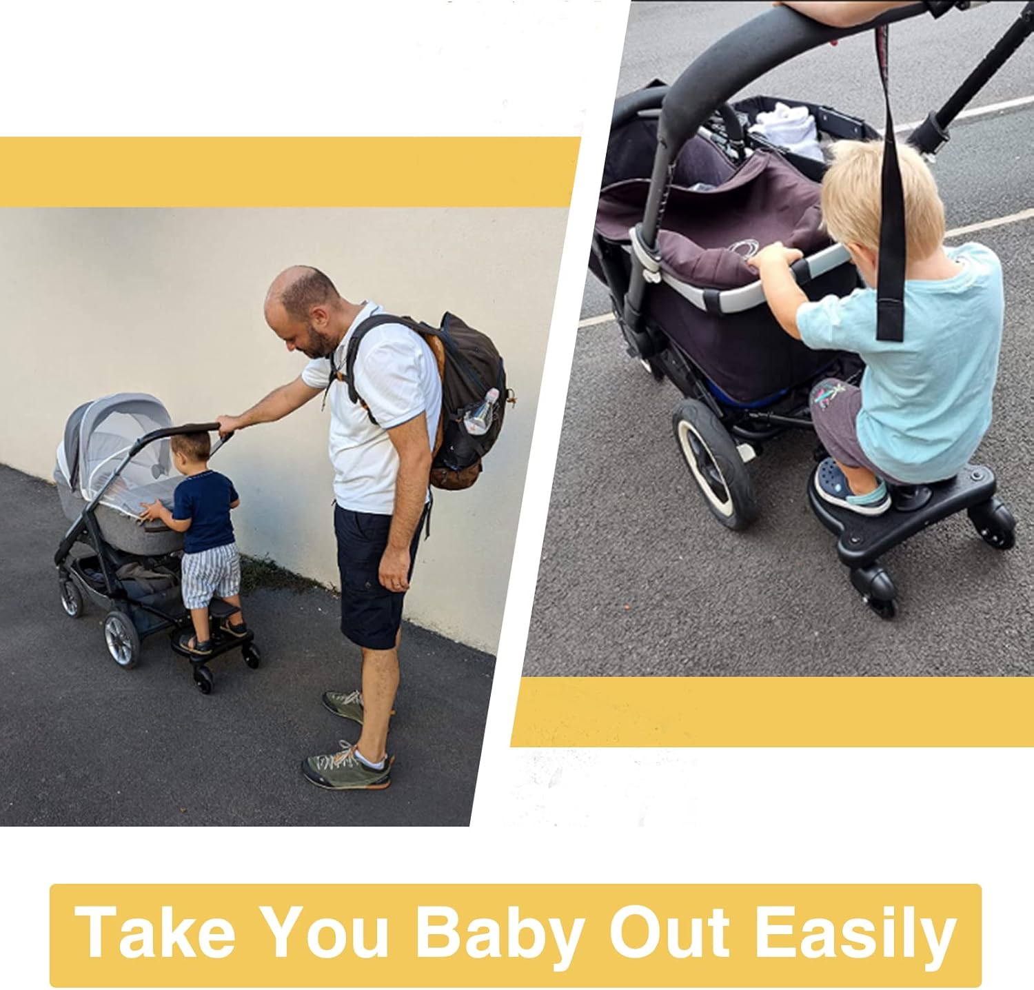 Planches À Roulettes Pour Bébé, Vihir Planche De Poussette À Suspension Intégrale, Adaptée À Différents Styles De Poussettes, Adaptée De 2 À 6 Ans, Avec Une Charge Maximale De 25 kg Noir