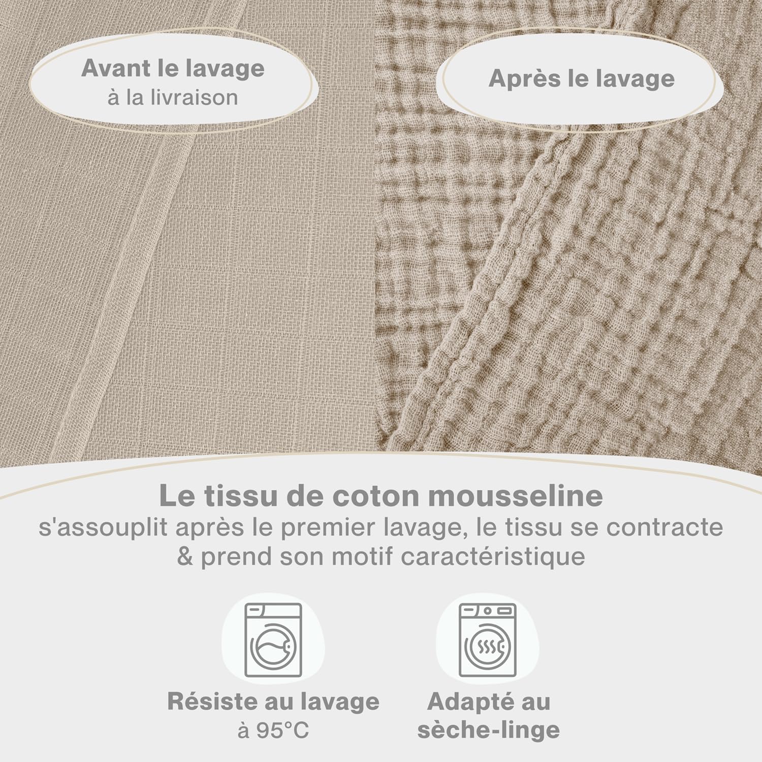 Lot de 5 langes bébé en pur coton - Sans substances nocives - 70x70 cm - Serviettes mousseline absorbantes et lavables - Beige Almond Milk - Beige 5 Pièces
